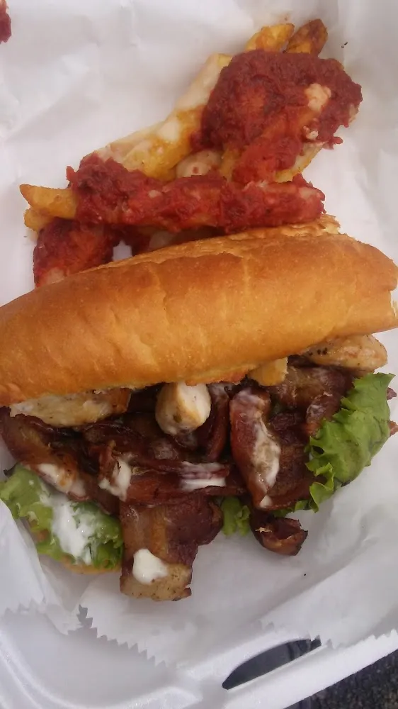 Chicken Bacon Sub and Fries with Pizza Sauce